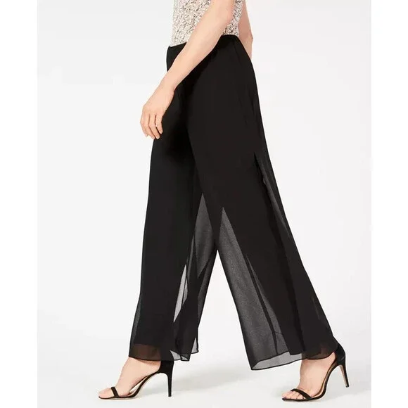Alex Evenings Pants, Wide-Leg Chiffon Black S - Picture 4 of 6